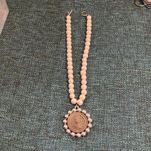 Gorgeous pearl necklace with coin medallion set in silver